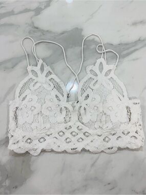 Free People FP One White Floral Lace Bralette Bra Cropped Top Size Small